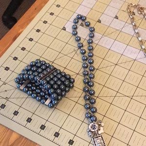 NWOT CAbi Black Pearl Necklace and Bracelet